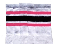 Mid calf socks with BubbleGum Pink-Black stripes