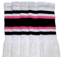 Knee high socks with Black-BubbleGum Pink stripes