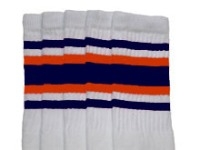 Knee high socks with Navy Blue-Orange stripes