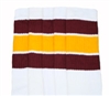 Knee high socks with Maroon-Gold stripes