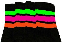 Knee high socks with Neon Green-Hot Pink-Orange stripes