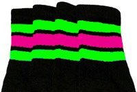 Knee high socks with Neon Green-Hot Pink stripes