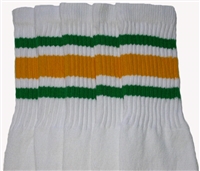 Knee high socks with Green-Gold stripes