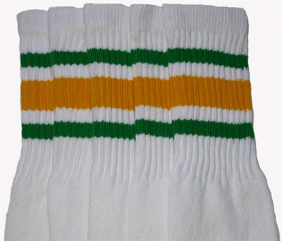 Knee high socks with Green-Gold stripes