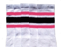 Knee high socks with BubbleGum Pink-Black stripes