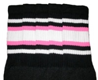 Knee high socks with White-BubbleGum Pink stripes