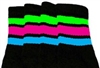 Knee high socks with Neon Green-Hot Pink-Baby Blue stripes