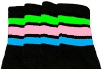Knee high socks with Neon Green-Baby Pink-Baby Blue stripes