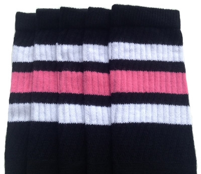 Knee high socks with White-BubbleGum Pink stripes