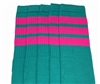 Over the knee Teal socks with Hot Pink stripes