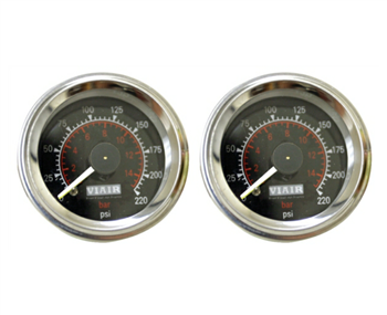 2 Pack Viair 2.0" Diameter 220 PSI Dual Needle Black Face Gauges - FREE SHIPPING