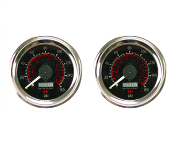 2 Pack Viair 2.0" Diameter 160 PSI Dual Needle Black Face Gauges - FREE SHIPPING