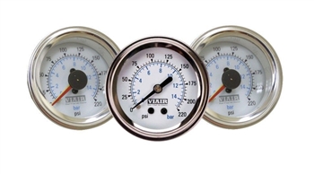 Viair 3 Gauge Pack 2.0" Diameter 220 PSI 2 Dual Needle & 1 Single Needle Air Gauges - Free Shipping