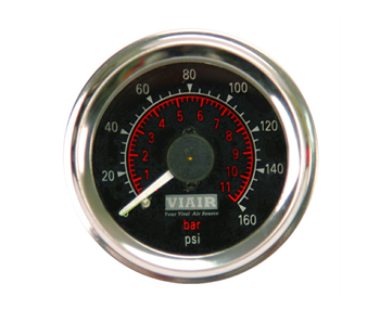 Viair 2.0" Diameter 160 PSI Dual Needle Black Face Gauge - FREE SHIPPING