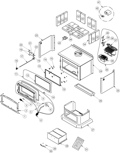 OsburnWoodStoves.com - Every part for the Osburn 1500. Select the Osburn 1500 part from the drop down menu after looking at the parts diagram.