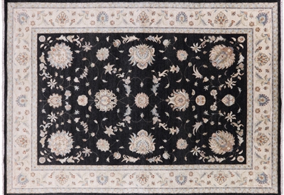 Black Turkish Oushak Hand Knotted Wool Area Rug