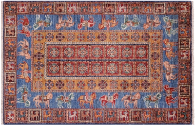Handmade Antiqued Pazyryk Historical Design Wool Rug