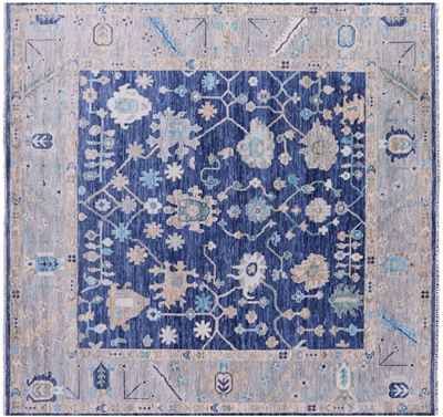 Square Hand Knotted Turkish Oushak Wool Rug