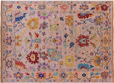 Hand-Knotted Turkish Oushak Wool Rug