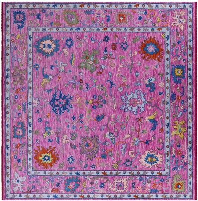 Square Hand Knotted Turkish Oushak Wool Rug