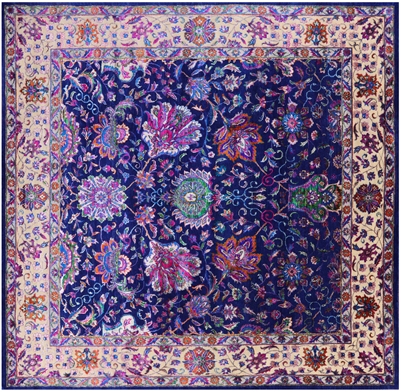 Square Hand Knotted Persian Tabriz Wool & Silk Rug