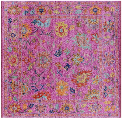 Square Turkish Oushak Hand-Knotted Wool Rug