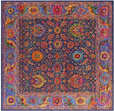 Square Hand-Knotted Persian Tabriz Wool & Silk Rug