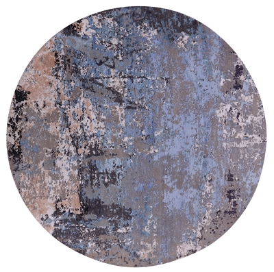 Round Abstract Modern Hand Knotted Wool & Silk Rug