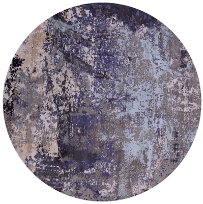 Round Abstract Wool & Silk Hand Knotted Rug