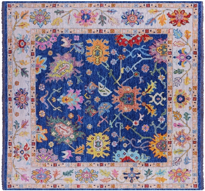 Square Turkish Oushak Hand-Knotted Wool Rug