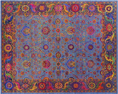 Blue Persian Tabriz Hand-Knotted Wool & Silk Rug