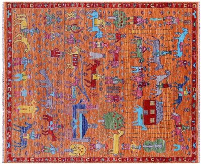 Orange Tribal Persian Gabbeh Hand-Knotted Wool Rug