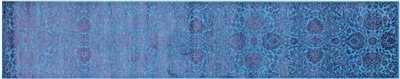 Blue Persian Tabriz Hand-Knotted Wool & Silk Runner Rug