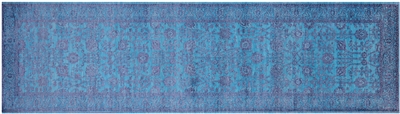 Blue Persian Tabriz Handmade Wool & Silk Runner Rug