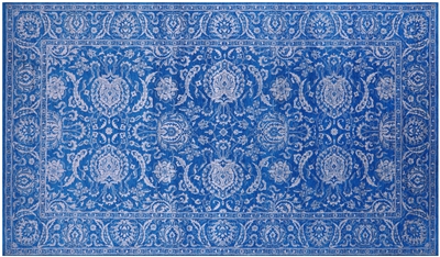 Blue Persian Tabriz Wool & Silk Hand Knotted Rug