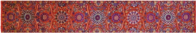 Orange Persian Tabriz Hand Knotted Wool & Silk Runner Rug