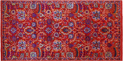 Red Persian Tabriz Hand Knotted Wool & Silk Rug