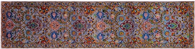 Grey Persian Tabriz Hand Knotted Wool & Silk Runner Rug