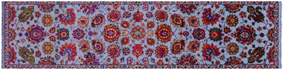 Blue Runner Persian Tabriz Handmade Wool & Silk Rug