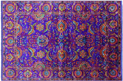 Purple Persian Tabriz Hand-Knotted 100% Silk Rug