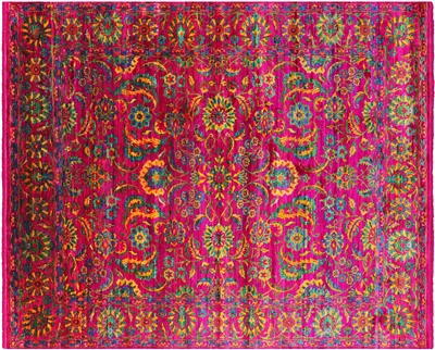 Pink Persian Tabriz Hand-Knotted 100% Silk Rug