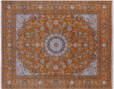 Orange Persian Nain Handmade Wool & Silk Rug