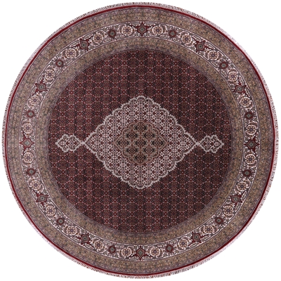 Round Wool & Silk Persian Tabriz Hand Knotted Rug