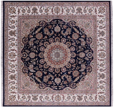 Square Persian Nain Hand Knotted Wool & Silk Rug