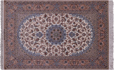 Hand Knotted Wool & Silk Signed Persian Isfahan Area Rug