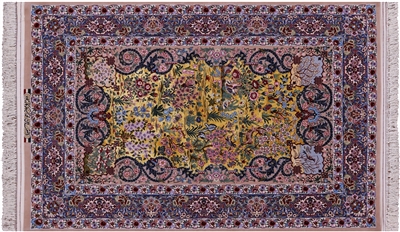 Super Fine Signed Silk Persian Isfahan Hand Knotted Rug