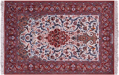 Wool & Silk Signed Persian Isfahan Hand Knotted Rug