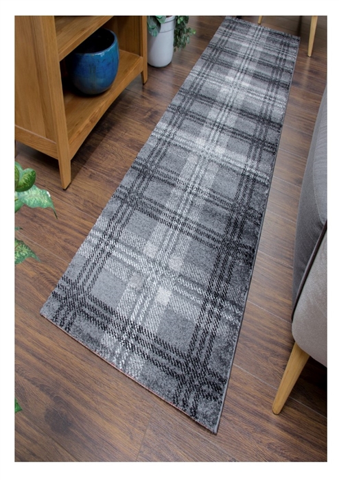 Glendale Tartan Runner Rug Gray Black