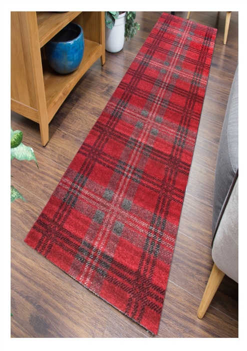 Glendale Tartan Runner Rug Gray Red