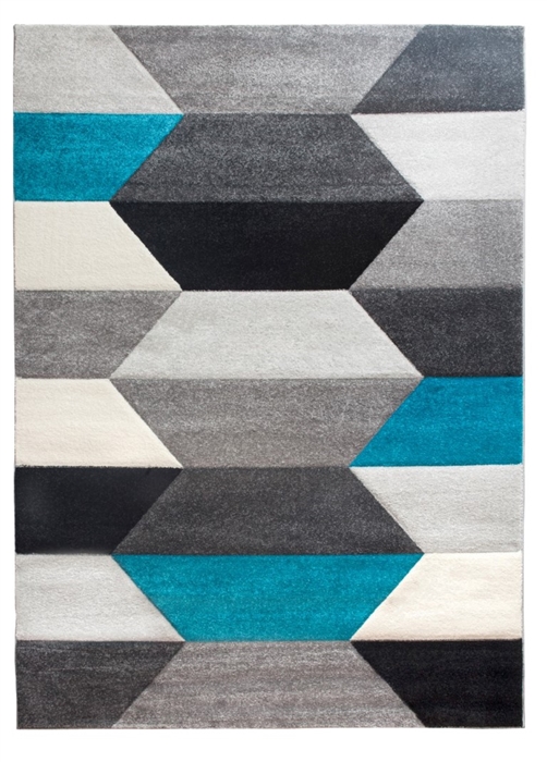 Impulse Hexa Geometric Rug - Grey/Teal